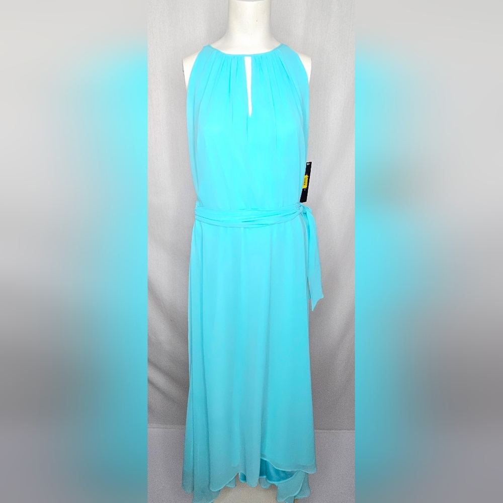 Tahari Arthur S. Levine Aqua Keyhole Formal Wedding Guest Dress Size 10 NWT